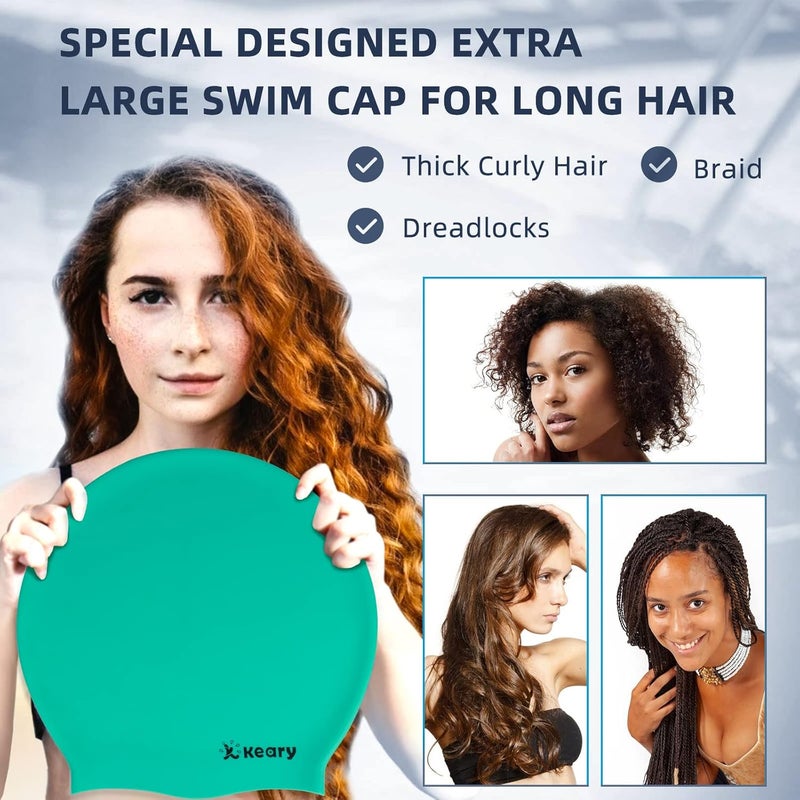 Keary Extra Large Swim Cap for Braids and Dreadlocks Extensions Weaves Long Hair, Waterproof Silicone Cover Ear Bath Pool Shower Swimming Cap for Adult Youth to Keep Hair Dry, Easy to Put On and Off - Image 4