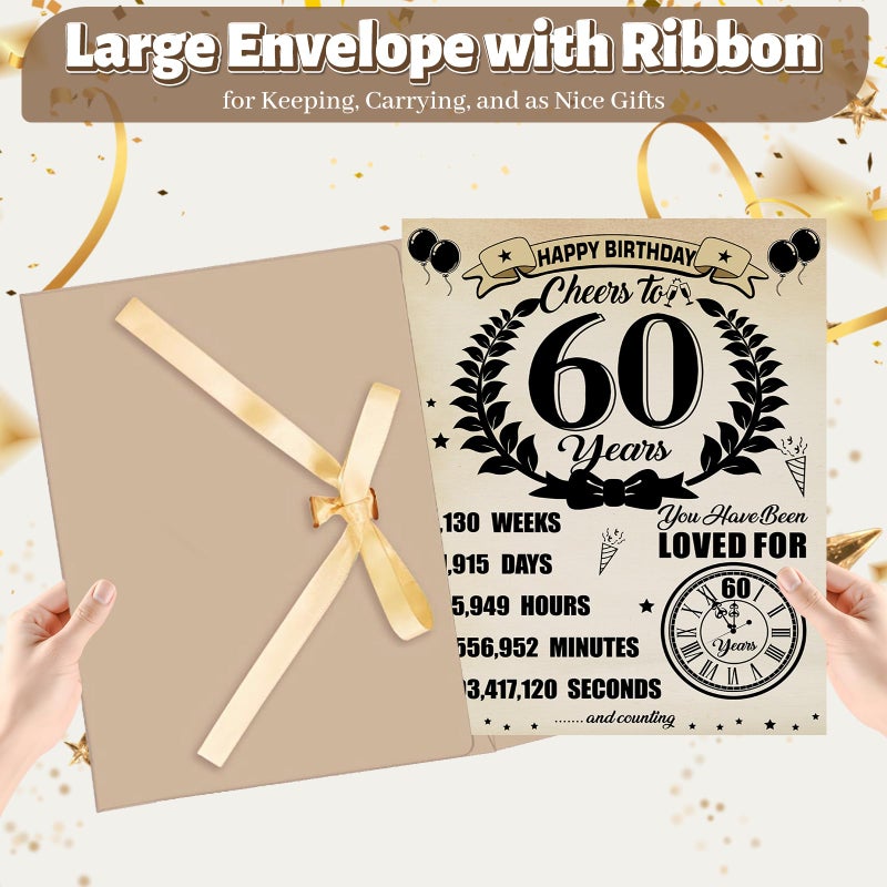 Uiorgui Large 60th Birthday Cards for Men Women, Vintage 1966 Happy 60th Birthday Greeting Card with Envelope Jumbo Sixty Guest Book Cheers to 60 Years Decorations Gifts Party Supplies - Image 3