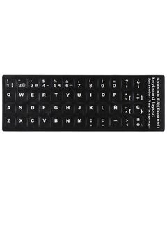 Meetion MEETION Keyboard Sticker, Spanish Waterproof Black Background Language Keyboards Decal White Letter for PC for Desktop for 10in To 17in Laptop  - Image 1