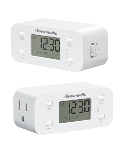 DEWENWILS 24 Hour Programmable Digital Timer Outlet, 2 Pack Timers for Electrical Outlets, Light Timer for Indoor Lamp Fan Aquarium, 1 Grounded Outlet, 125V/15A/1000W, 3 Prong, 1/2 HP - Image 1