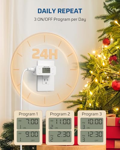 DEWENWILS 24 Hour Programmable Digital Timer Outlet, 2 Pack Timers for Electrical Outlets, Light Timer for Indoor Lamp Fan Aquarium, 1 Grounded Outlet, 125V/15A/1000W, 3 Prong, 1/2 HP - Image 2