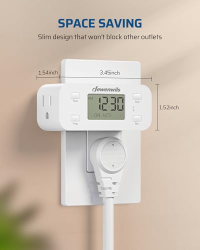 DEWENWILS 24 Hour Programmable Digital Timer Outlet, 2 Pack Timers for Electrical Outlets, Light Timer for Indoor Lamp Fan Aquarium, 1 Grounded Outlet, 125V/15A/1000W, 3 Prong, 1/2 HP - Image 3