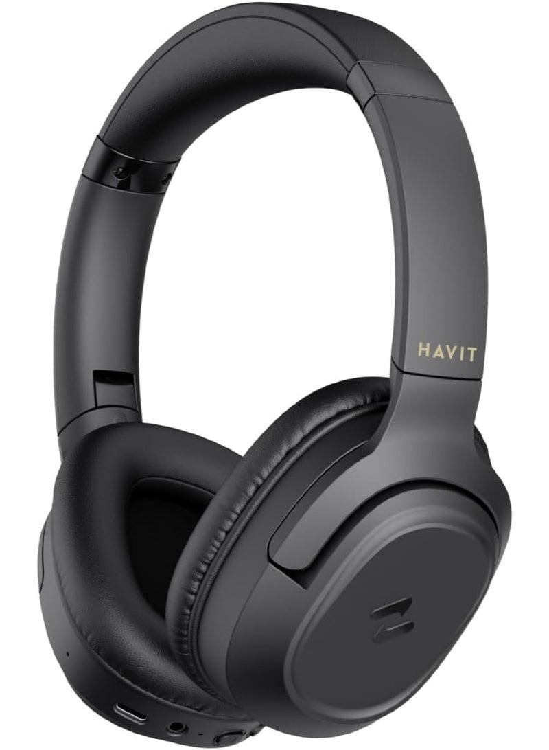 havit H612BT Wireless Bluetooth Headphones with 50H Playtime, Stereo Sound, Foldable Over-Ear Design, USB-C Fast Charging, 40mm Drivers, Built-in Mic, AUX Mode, for Music, Work, Calls, Travel (Black) - Image 1