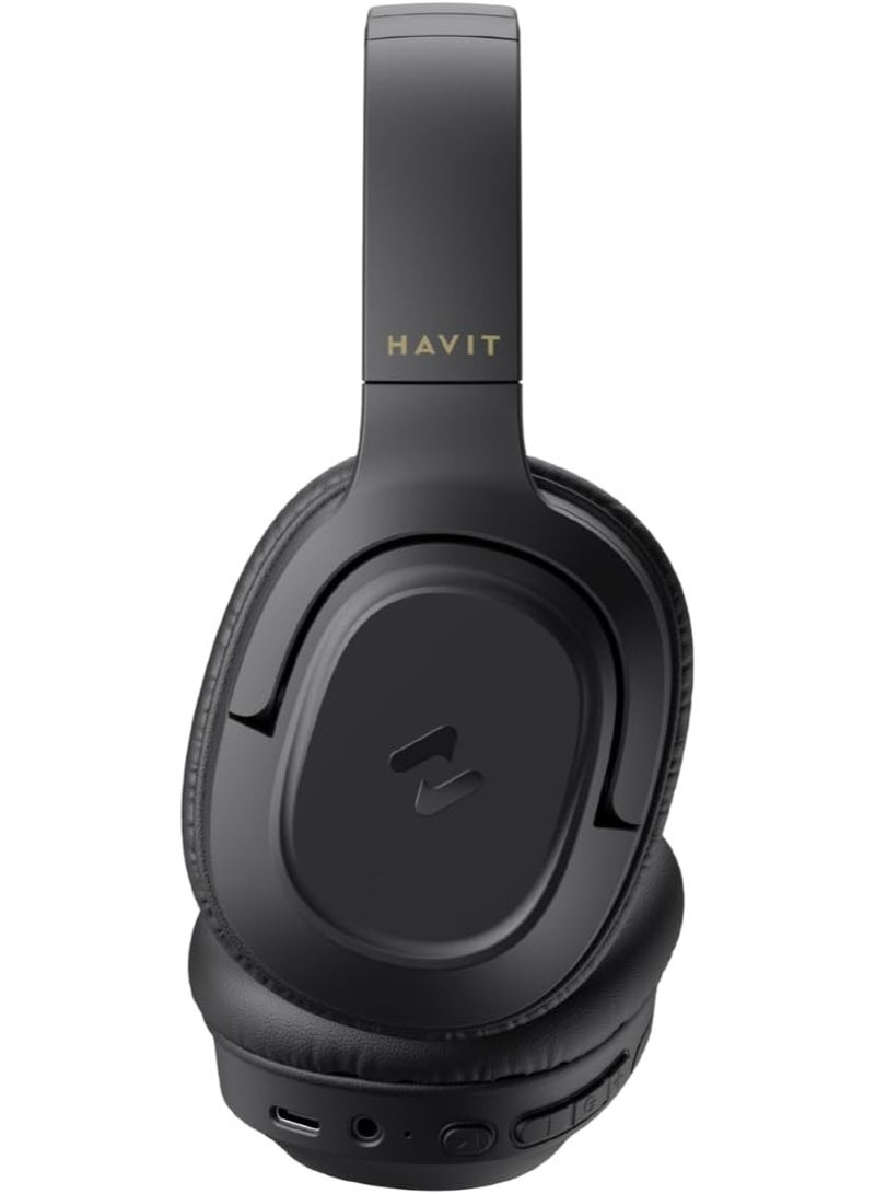 havit H612BT Wireless Bluetooth Headphones with 50H Playtime, Stereo Sound, Foldable Over-Ear Design, USB-C Fast Charging, 40mm Drivers, Built-in Mic, AUX Mode, for Music, Work, Calls, Travel (Black) - Image 4