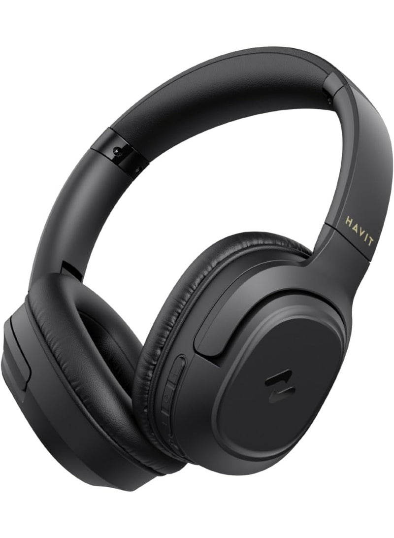 havit H612BT Wireless Bluetooth Headphones with 50H Playtime, Stereo Sound, Foldable Over-Ear Design, USB-C Fast Charging, 40mm Drivers, Built-in Mic, AUX Mode, for Music, Work, Calls, Travel (Black) - Image 3