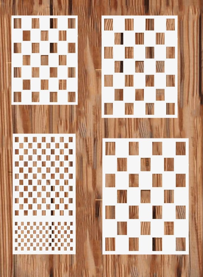 TYU 4PCS Checks Stencils Checkerboard Stencils 4 Sizes Square Diamond Shape Templates Reusable Diamond Checks Stencil for Painting on Wood Wall Decor - Image 1