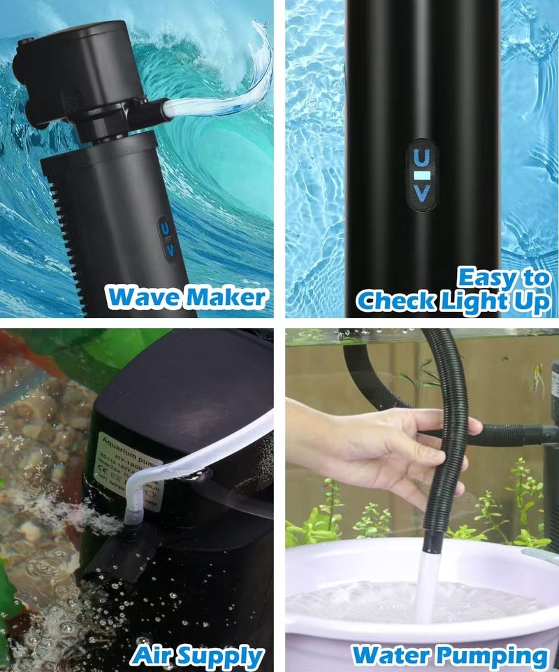 COOSPIDER Goldfish Aquarium Filter U-Very Suitable for 20-75 Gallon Tank , 30 Gallon Fish Tank Water Filter for Green Water Control, Internal Submersible Pump Filtration System, Fish Filters for Aquariums - Image 5