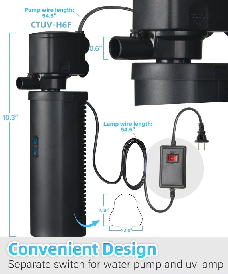 COOSPIDER Goldfish Aquarium Filter U-Very Suitable for 20-75 Gallon Tank , 30 Gallon Fish Tank Water Filter for Green Water Control, Internal Submersible Pump Filtration System, Fish Filters for Aquariums - Image 4