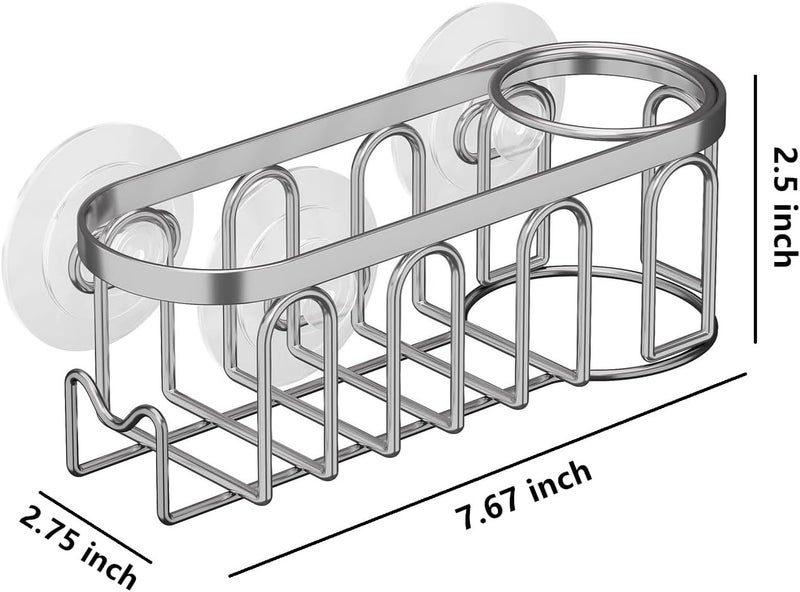 TESOT Sink Caddy Sponge Holder for Kitchen Sink 2 Suspension Options(Suction Cups and Adhesive Hook), SUS304 Stainless Steel, Silver - Image 5