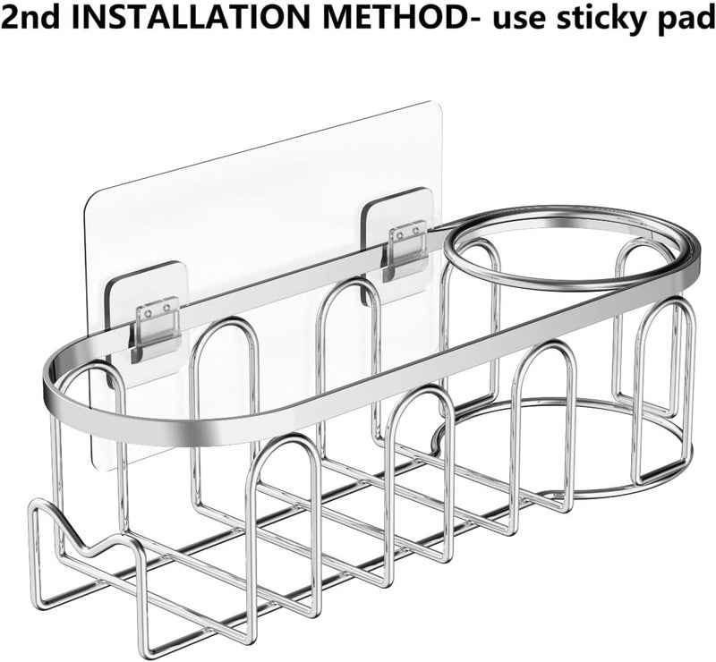 TESOT Sink Caddy Sponge Holder for Kitchen Sink 2 Suspension Options(Suction Cups and Adhesive Hook), SUS304 Stainless Steel, Silver - Image 3