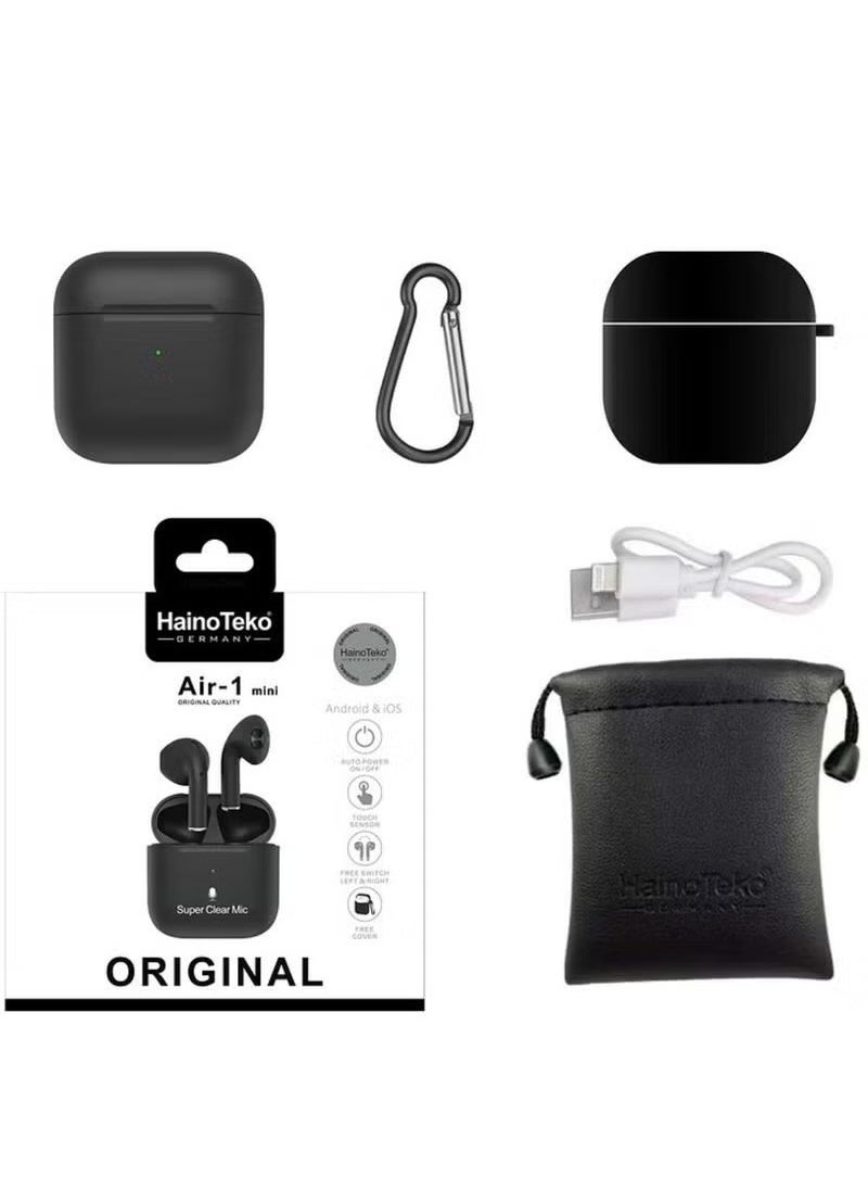 Haino Teko Air-1 Mini Wireless Bluetooth Earbuds Apple & Android Compatibility Built-in Microphone True Wireless Earbuds in-Ear Bluetooth Headphones Earphones Auto Power On/Off Touch Control Super Clear Mic Black  - Image 3