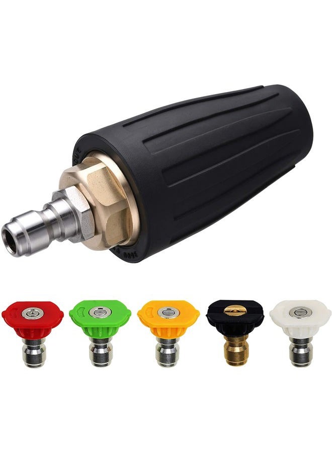 M MINGLE Turbo Nozzle for Pressure Washer, Rotating Nozzle and 5 Tips, 1/4 Inch Quick Connect, 3600 PSI, Orifice 3.0 - Image 1