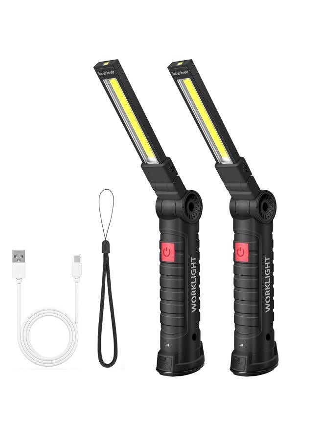 Suranew Rechargeable LED Work Light, Christmas Stocking Stuffers for Men Dad, Magnetic Base 360° Rotatable Flashlight for Mechanics, White Elephant Gifts, Car Repair & Camping (2, Black) - Image 1