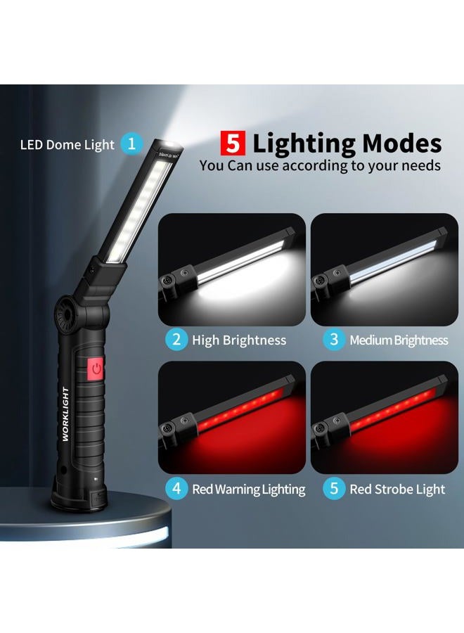 Suranew Rechargeable LED Work Light, Christmas Stocking Stuffers for Men Dad, Magnetic Base 360° Rotatable Flashlight for Mechanics, White Elephant Gifts, Car Repair & Camping (2, Black) - Image 2
