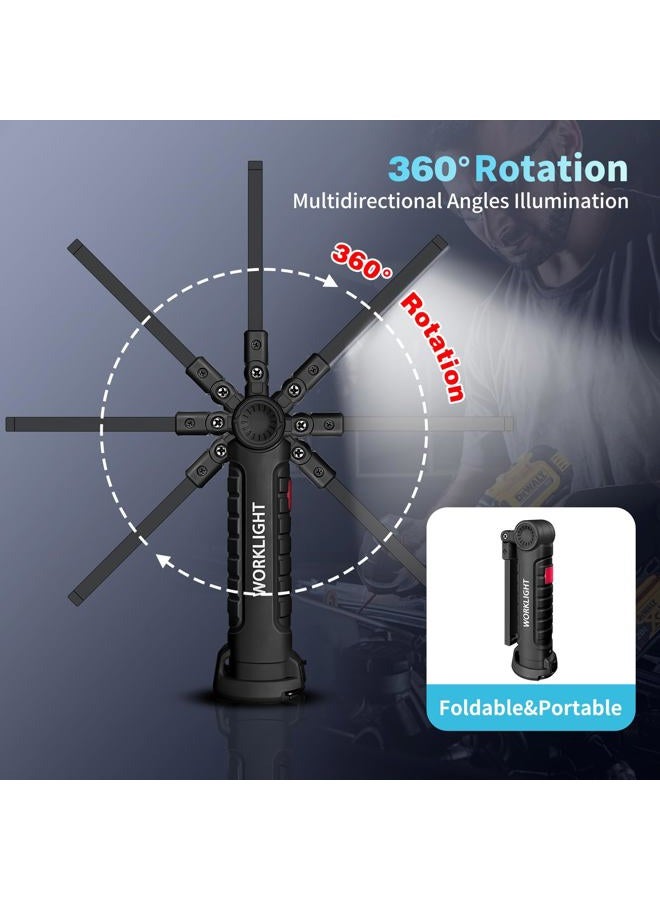 Suranew Rechargeable LED Work Light, Christmas Stocking Stuffers for Men Dad, Magnetic Base 360° Rotatable Flashlight for Mechanics, White Elephant Gifts, Car Repair & Camping (2, Black) - Image 5