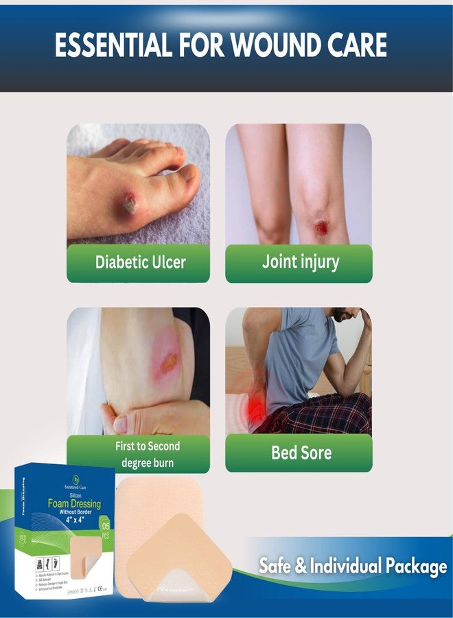 Sanitized Care Silicone Foam Dressing 4x4 without Border Pack of 5, Sterile Silicone Foam Dressing for Wound Care, Bed Sores & Pressure Ulcers – Soft, Breathable, Waterproof Bandage, Gentle Removal & High Absorbency - Image 4