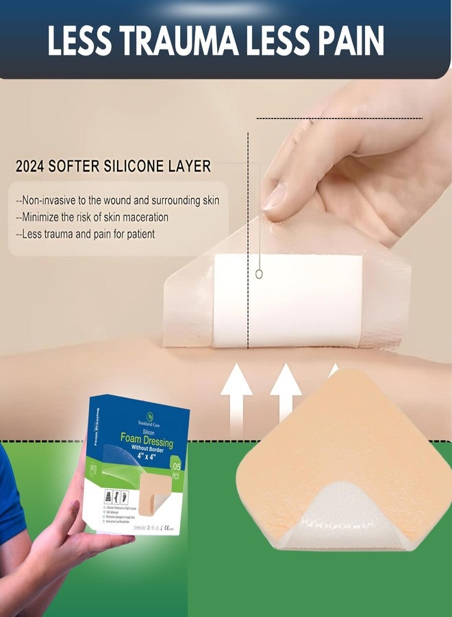 Sanitized Care Silicone Foam Dressing 4x4 without Border Pack of 5, Sterile Silicone Foam Dressing for Wound Care, Bed Sores & Pressure Ulcers – Soft, Breathable, Waterproof Bandage, Gentle Removal & High Absorbency - Image 5