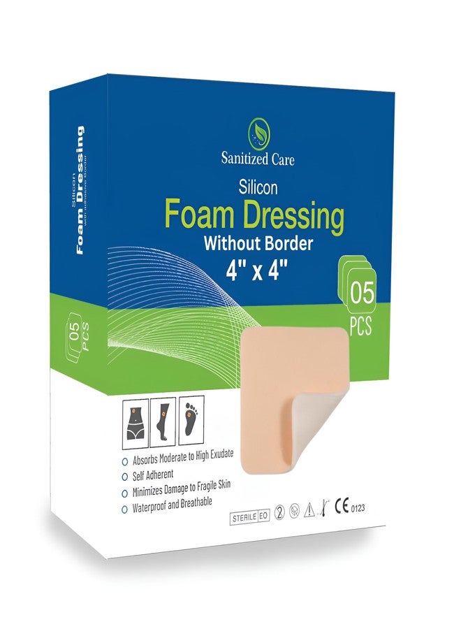 Sanitized Care Silicone Foam Dressing 4x4 without Border Pack of 5, Sterile Silicone Foam Dressing for Wound Care, Bed Sores & Pressure Ulcers – Soft, Breathable, Waterproof Bandage, Gentle Removal & High Absorbency - Image 1