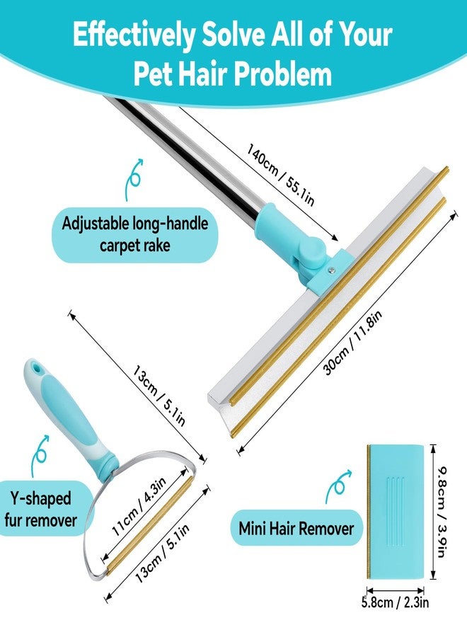 YooxArmor 3 in 1 Carpet Rake Pet Hair Remover, 3 Size Scraper Set, 55” Adjustable Handle, Reusable Lint Tool for Dog Cat Rugs Furniture Car - Image 2