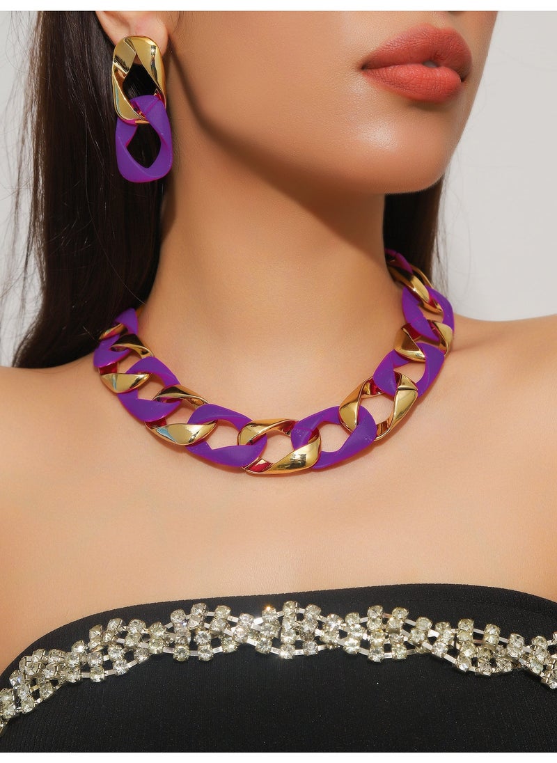 Arabest Punk Hollow Cross Chain Necklace Acrylic Metal Fashion Purple 