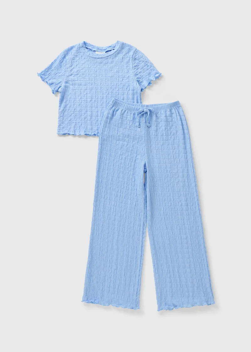 Matalan Girls Blue Textured Top & Trouser Set