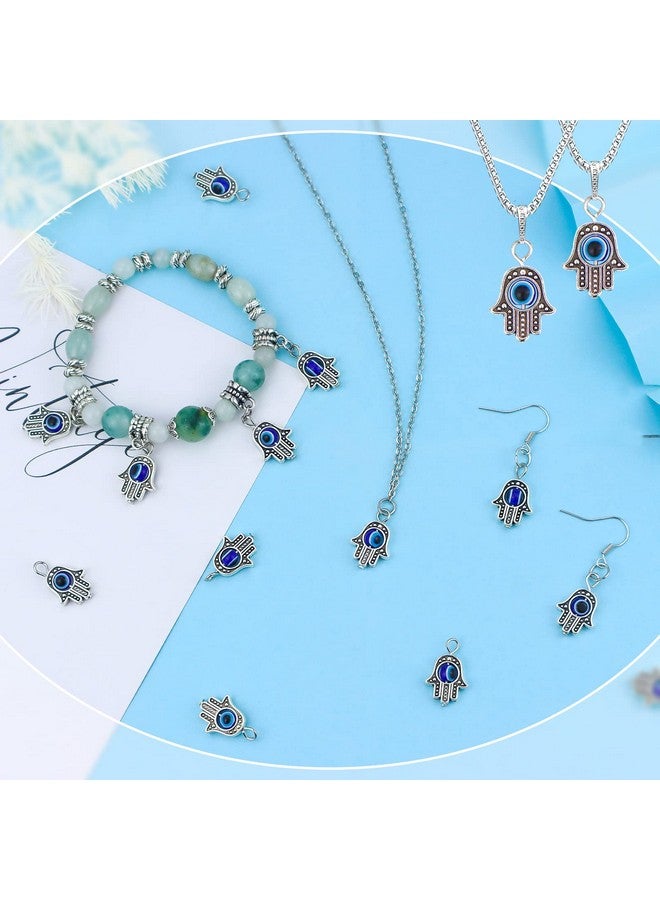 JIALEEY 30Pcs Antique Silver Hamsa Hand Evil Eye Bead Of Fatima Symbol Charms Hamsa Hand Beads Frame Charms For Jewelry Making Findings Diy Necklace Bracelet - Image 5