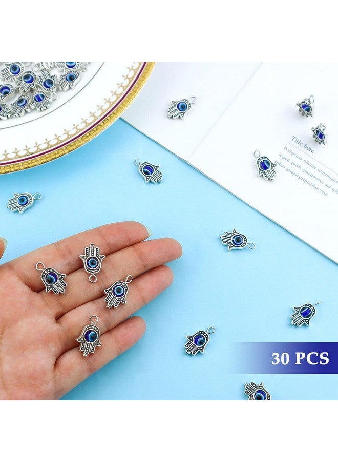 JIALEEY 30Pcs Antique Silver Hamsa Hand Evil Eye Bead Of Fatima Symbol Charms Hamsa Hand Beads Frame Charms For Jewelry Making Findings Diy Necklace Bracelet - Image 3