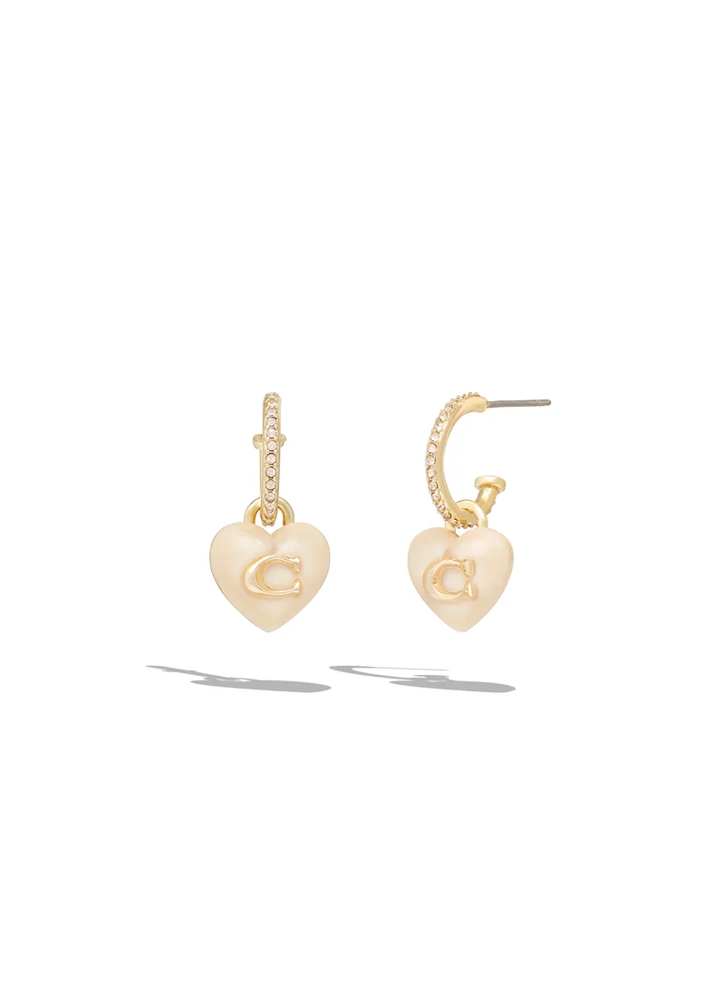 COACH Resin Heart Pave Huggie Earring