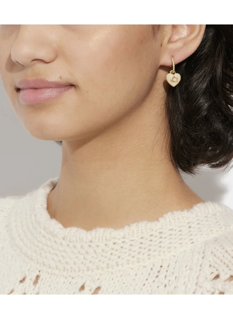 COACH Resin Heart Pave Huggie Earring