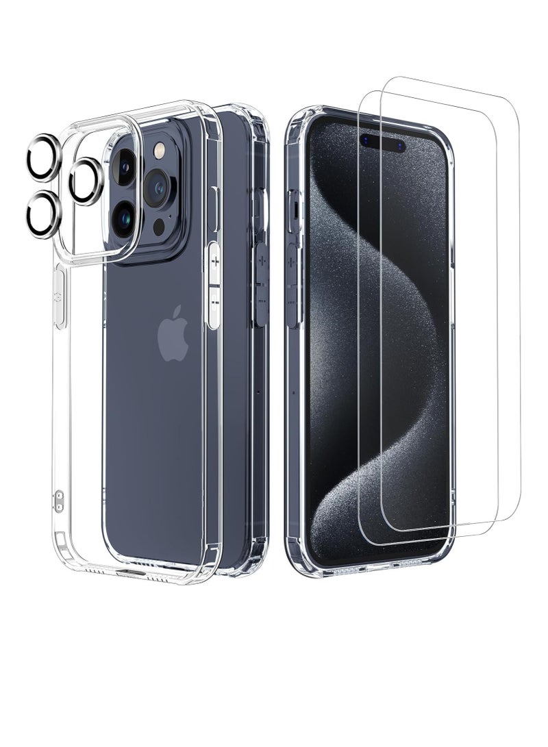 DUSALA [5 in 1 Designed for iPhone 15 Pro Max Clear Case with Screen Protector[2 Pack] +Camera Lens Protector[2 Pack], Military Grade Drop Protection Transparent Cover 6.7 Inch - Image 1