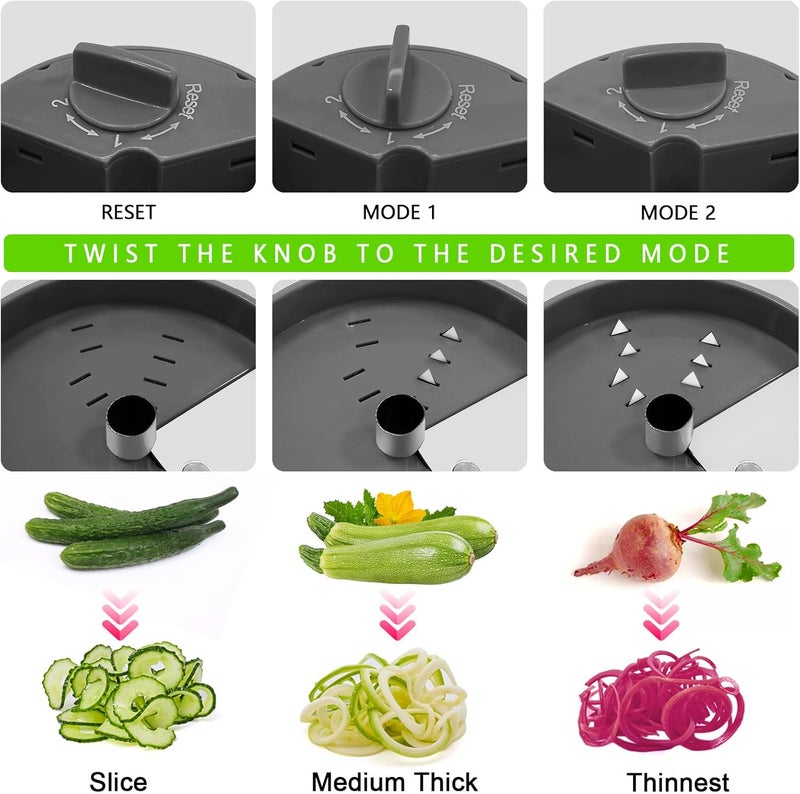 SHAREWIN 3 in 1 Vegetable Spiralizer Slicer, Adjustable Zucchini Carrot Noodle Maker, Cucumber Spiral Cutter, Easy to Use Kitchen Tool（Dark Grey） - Image 2