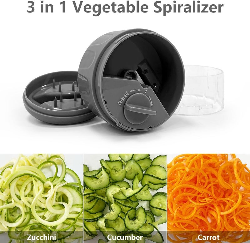 SHAREWIN 3 in 1 Vegetable Spiralizer Slicer, Adjustable Zucchini Carrot Noodle Maker, Cucumber Spiral Cutter, Easy to Use Kitchen Tool（Dark Grey） - Image 5