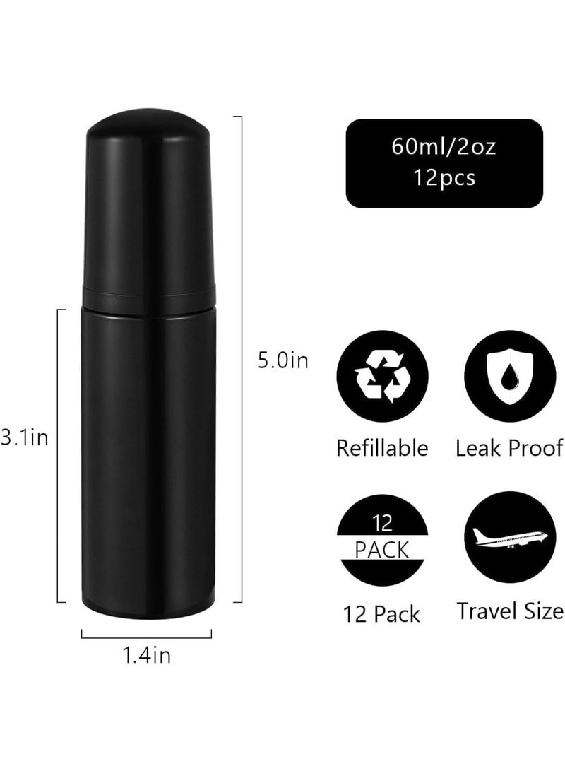 زجاجة مضخة الرغوة الفارغة 12 قطعة 2 أوقية ، موزع الصابون الرغوة السفر المصغرة ، رأس الصحافة الذاتي الارتداد ، ملء سهل ، ليس من السهل التسرب ، للصابون اليدوي ، منظف الرمس ، الشامبو ، الأسود - Image 2