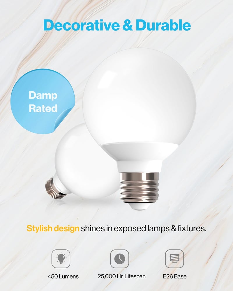 Sunco Lighting Sunco 10 Pack G25 LED Light Bulbs, Vanity Globe Bathroom Light Bulb, 450 LM, 5000K Daylight, 6W (40W Equivalent), Dimmable Mirror Vanity Decorative Bulb, E26 Base UL - Image 3