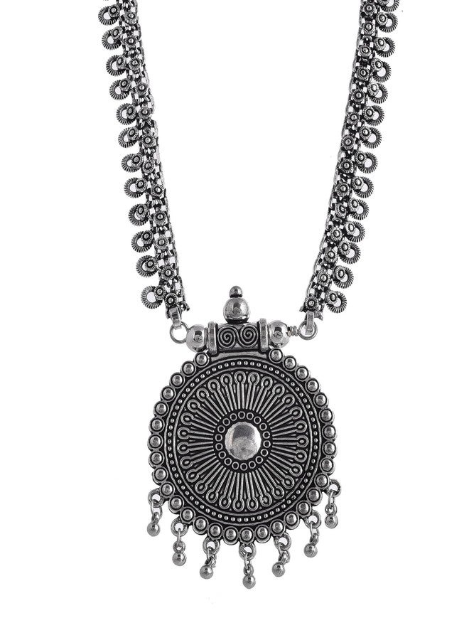 Naman Arts Surya Halo Oxidised Long Chain Pendant Necklace for Women | Antique Large Sunburst Mandala Charm | Pure Brass Lightweight Ethnic Boho Necklace - Image 1