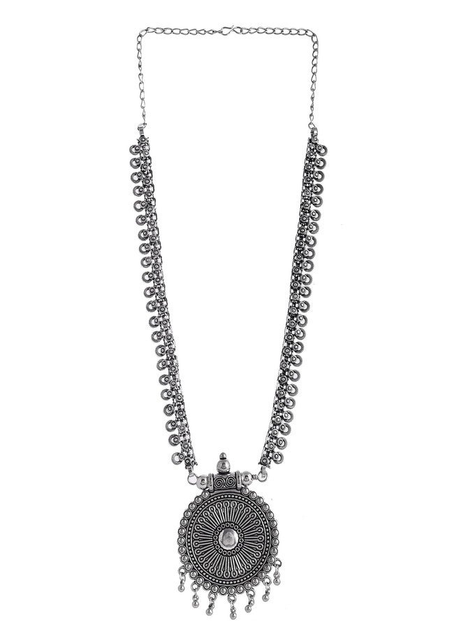Naman Arts Surya Halo Oxidised Long Chain Pendant Necklace for Women | Antique Large Sunburst Mandala Charm | Pure Brass Lightweight Ethnic Boho Necklace - Image 2