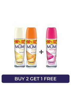 MUM Deodorant Roll-On Jasmin Peach & Fresh Pink, Pack of 3, 75ml Each  - Image 1