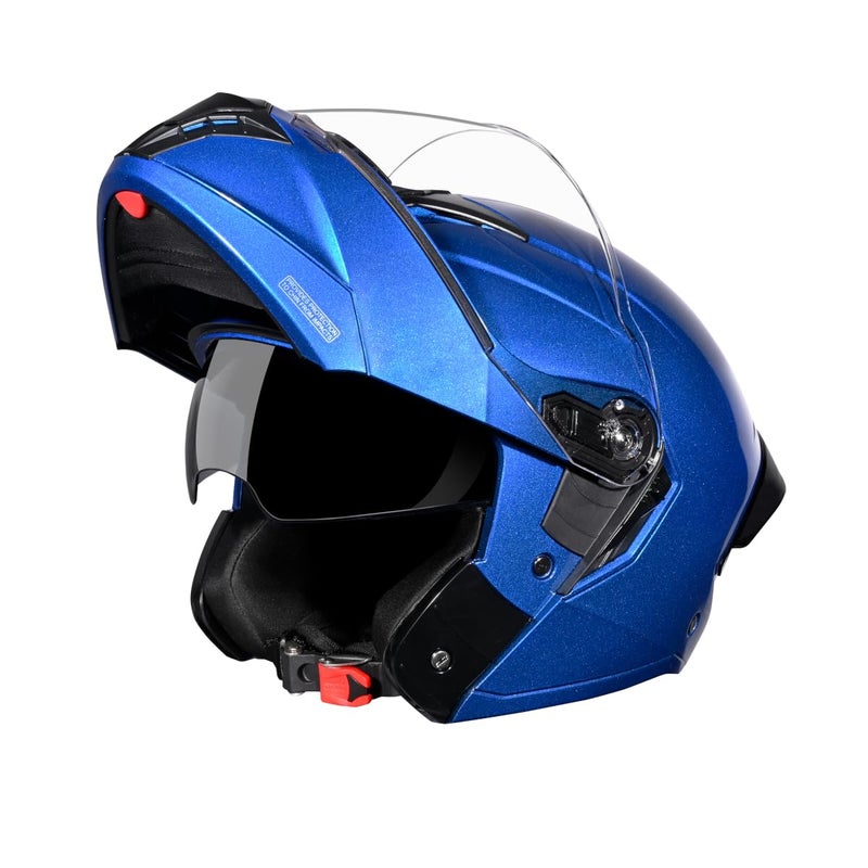 STUDDS Trooper ISI and DOT Certified Gloss Finish Flip-up Full Face Helmet for Men and Women with Inner Sun Visor (Flame Blue XL) - Image 5
