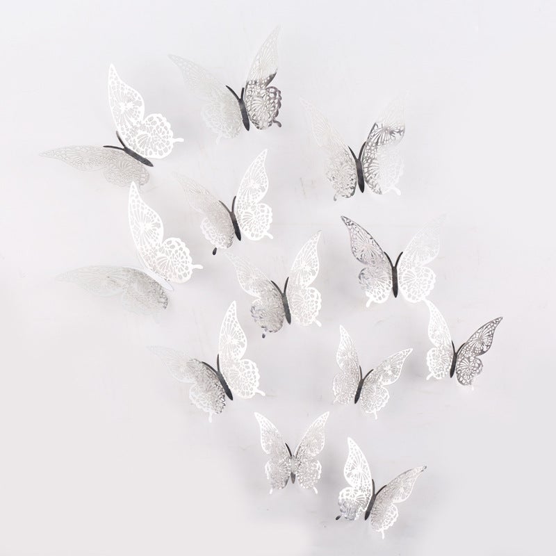 Hollow Butterfly 3D Cut Out Imitation Metal Butterfly Wall Decoration Home Living Room Stereo Butterfly Decorative Sticker - Image 5