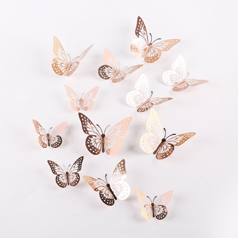 Hollow Butterfly 3D Cut Out Imitation Metal Butterfly Wall Decoration Home Living Room Stereo Butterfly Decorative Sticker - Image 4