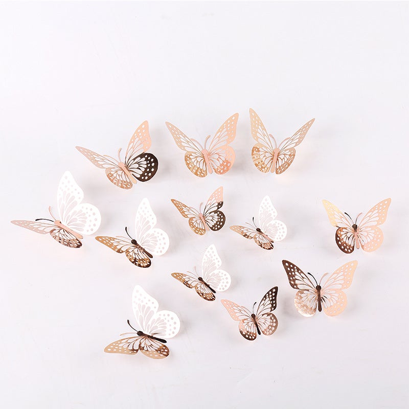 Hollow Butterfly 3D Cut Out Imitation Metal Butterfly Wall Decoration Home Living Room Stereo Butterfly Decorative Sticker - Image 2