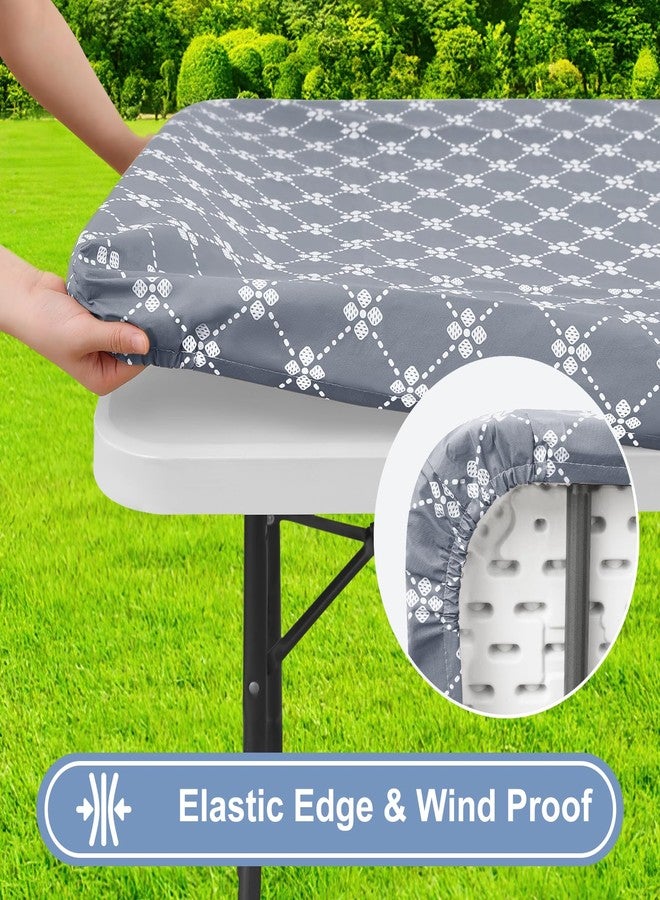 misaya Rectangle Vinyl Table Cloth, Elastic Fitted Tablecloth with Flannel Backing, Waterproof Plastic Table Cover Fits Folding Tables for Camping, Indoor and Outdoor (Grey, 36" x 60") - Image 2