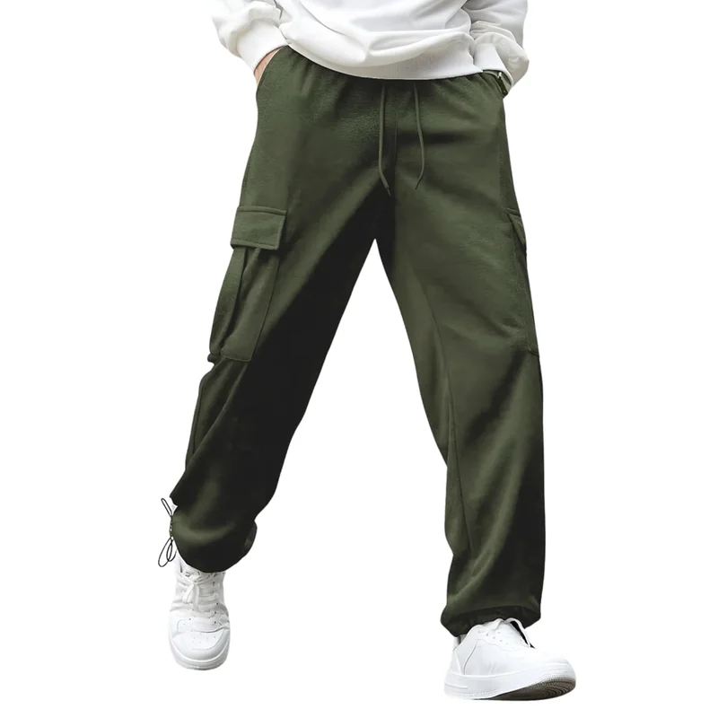 NOBERO Men's Oversized Cargo Joggers in Olive Green