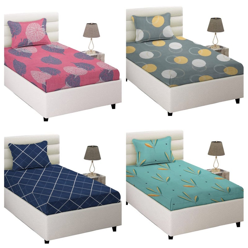 BSB HOME Single Bedheet Combo (Pack of 4) | Soft Brushed Microfiber 144 TC - Set of 4 bedsheet with 4 Pillow Cover - Breathable & Wrinkle Free - 8 Pcs Set | Multicolour,Floral - Image 1