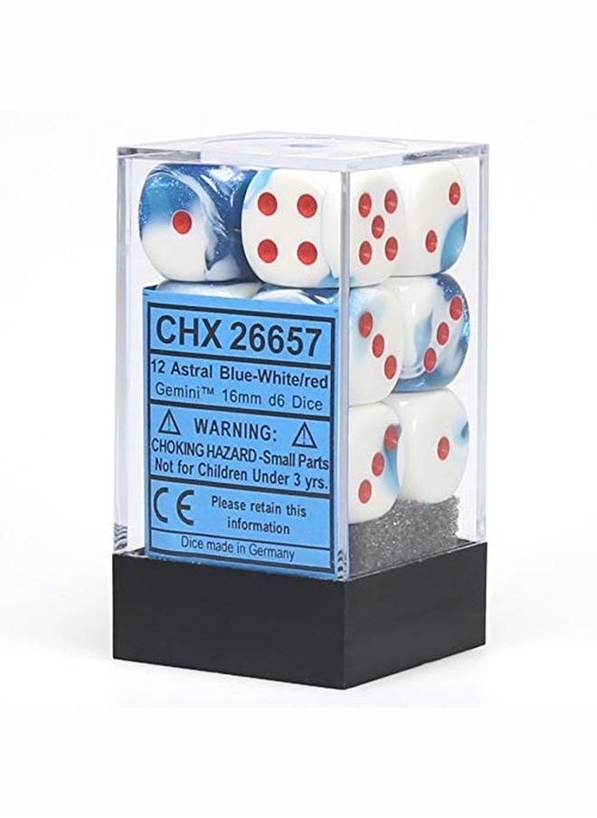 Chessex - Dice D6 Sets Gemini Astral Blue / White With Red 16Mm Six Sided Die (12) Block Of Dice - Image 1