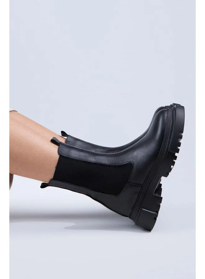 Gitana Women's Genuine Leather Double-Sided Elastic Black Boot.
