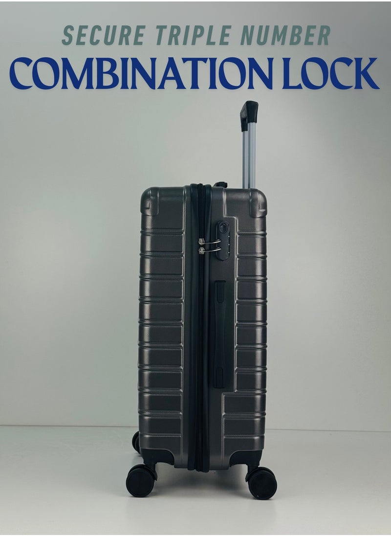 SAW & SEE Premium Hard Shell Luggage Set – 3-Piece Durable Strong Suitcase Set, Lightweight ABS Trolley Bags with Smooth Rotating Spinner Wheels, Security Combination Lock, Telescopic Handle, Traveling Bag Suitcases – 20" / 24" / 28" – DARK GREY  - Image 4