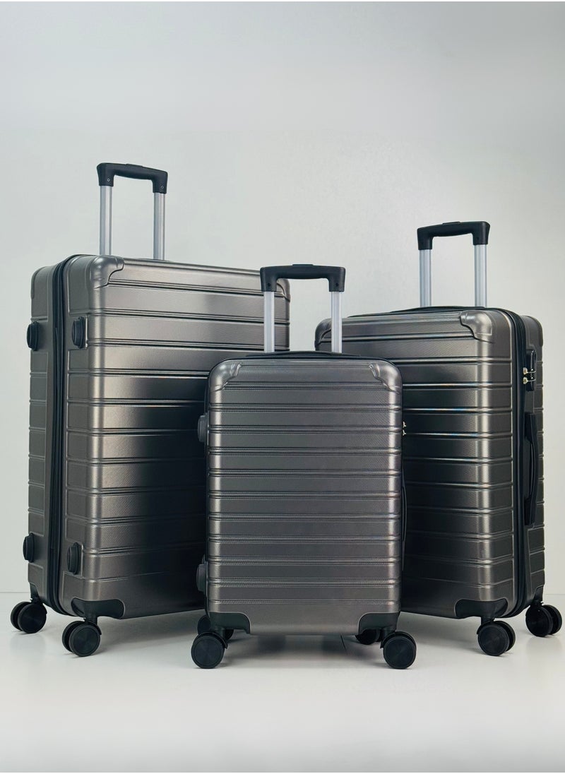 SAW & SEE Premium Hard Shell Luggage Set – 3-Piece Durable Strong Suitcase Set, Lightweight ABS Trolley Bags with Smooth Rotating Spinner Wheels, Security Combination Lock, Telescopic Handle, Traveling Bag Suitcases – 20" / 24" / 28" – DARK GREY  - Image 1