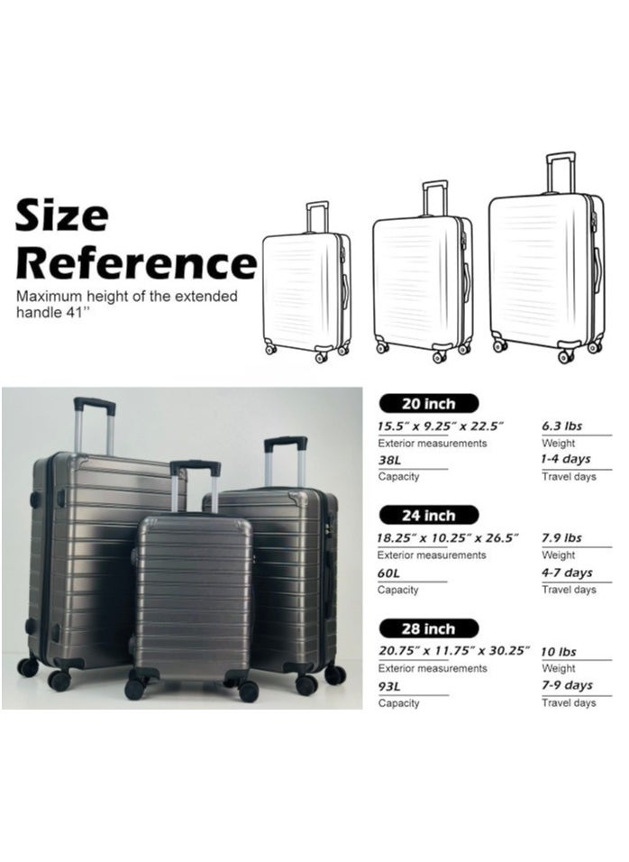 SAW & SEE Premium Hard Shell Luggage Set – 3-Piece Durable Strong Suitcase Set, Lightweight ABS Trolley Bags with Smooth Rotating Spinner Wheels, Security Combination Lock, Telescopic Handle, Traveling Bag Suitcases – 20" / 24" / 28" – DARK GREY  - Image 3