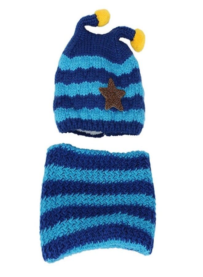 Malvina طقم قبعة وشال شتوي للأطفال من مالفينا، مناسب للأطفال من عمر سنة إلى 4 سنوات، قبعة ووشاح من الصوف المحبوك، قبعة دافئة جداً للأطفال بنقشة النحل (أزرق) - Image 3
